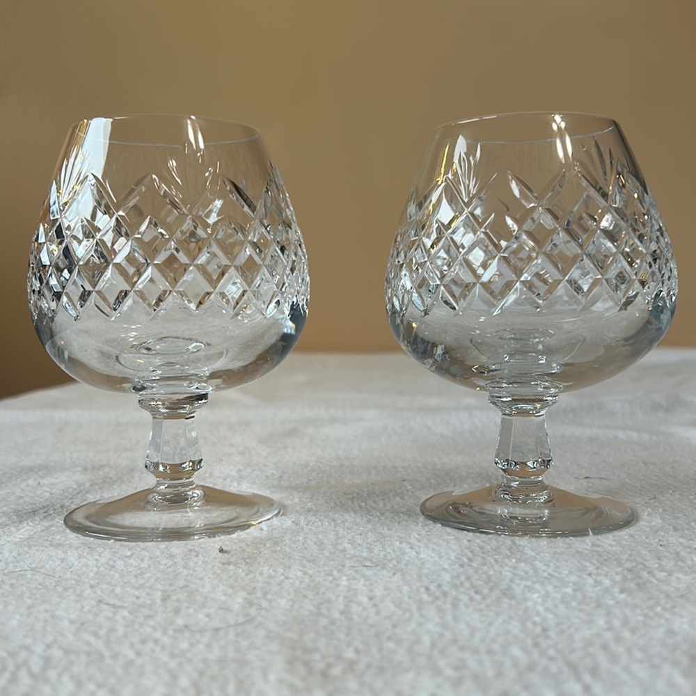 Pair of Crystal Criss-Cross Cut Brandy Glasses